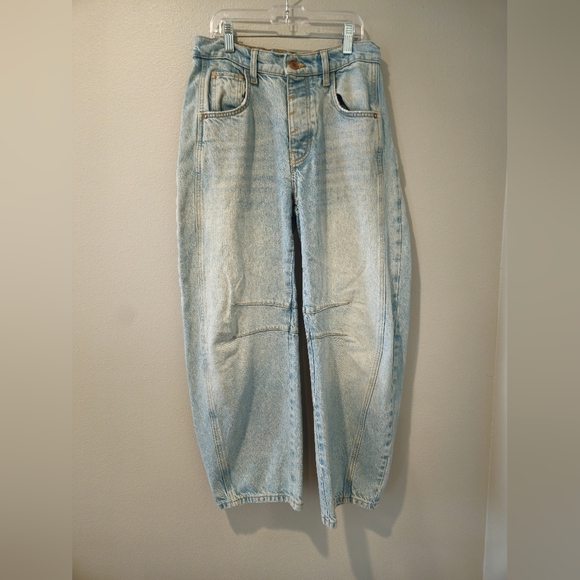 Free People We The Free Good Luck Barrel Jeans Sz 24 Kismet Wash Mid Rise Horses - Picture 5 of 8